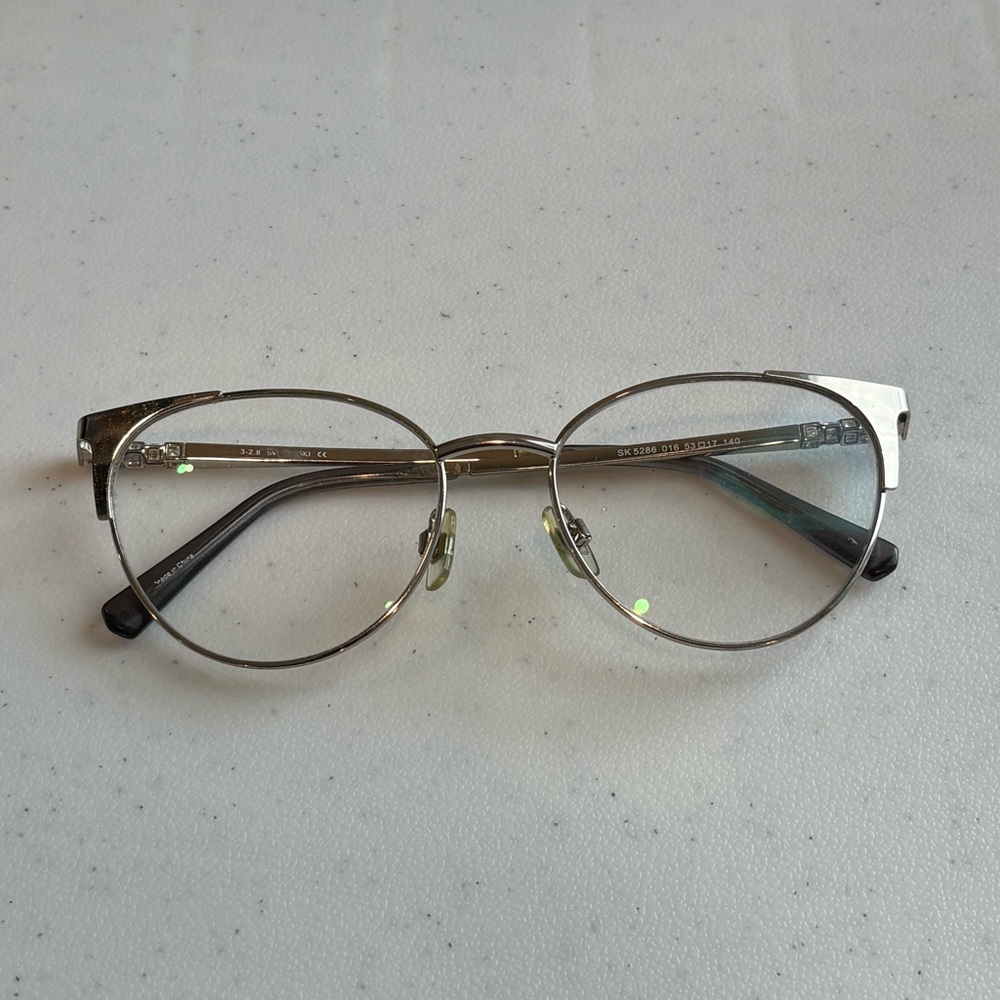 Swarovski SK5286 016 Shiny Palladium Round Metal Eyeglasses Frame 53-17-140